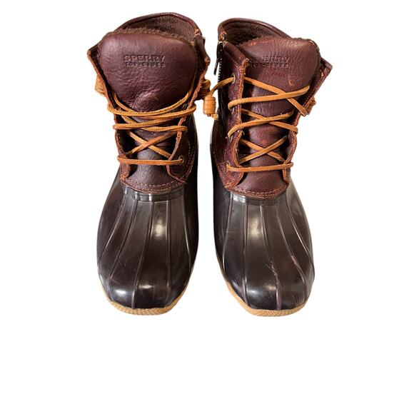 Sperry Top Sider Waterproof Rubber Rain Boots Womens Size 7.5 Brown and Blue - Picture 1 of 6